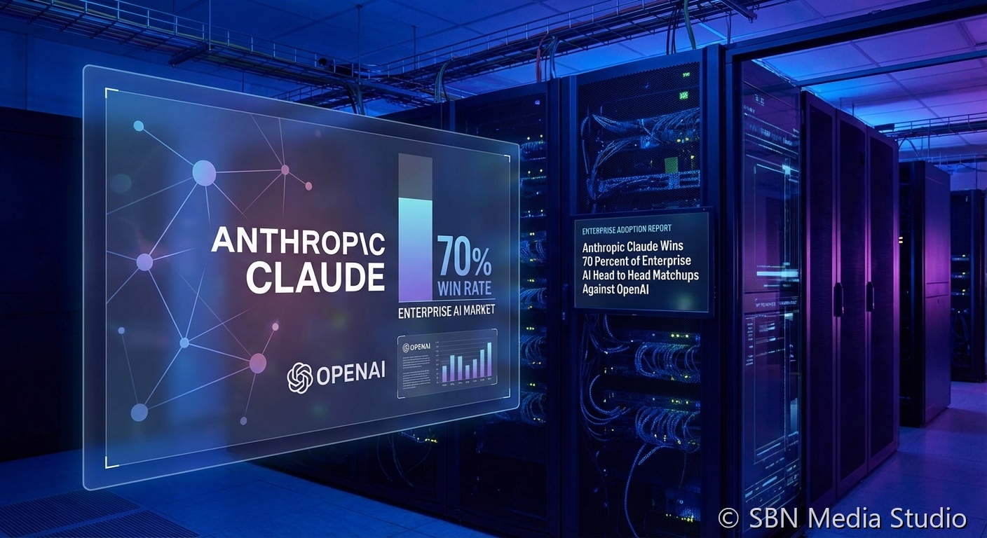 Enterprise AI adoption chart showing Anthropic Claude gaining market share over OpenAI ChatGPT among businesses in 2026