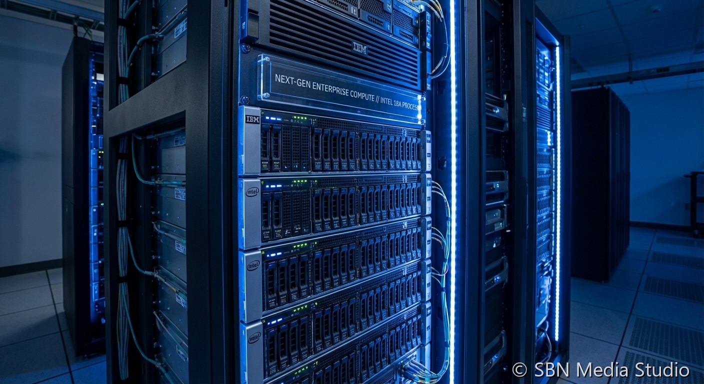 Data center server racks representing IBM enterprise chip manufacturing