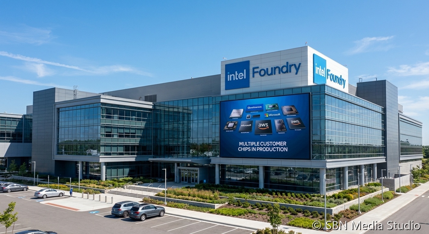 Semiconductor fabrication facility exterior representing Intel Foundry operations