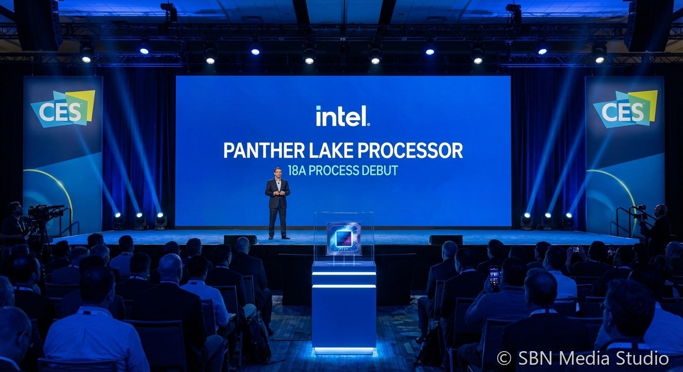 Intel processor die shot representing Panther Lake on 18A process