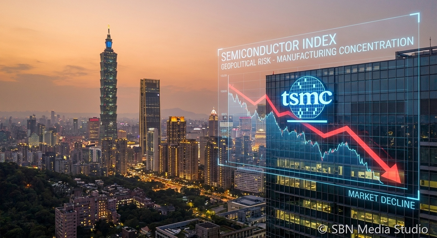Taiwan city skyline representing geopolitical risk to TSMC chip manufacturing