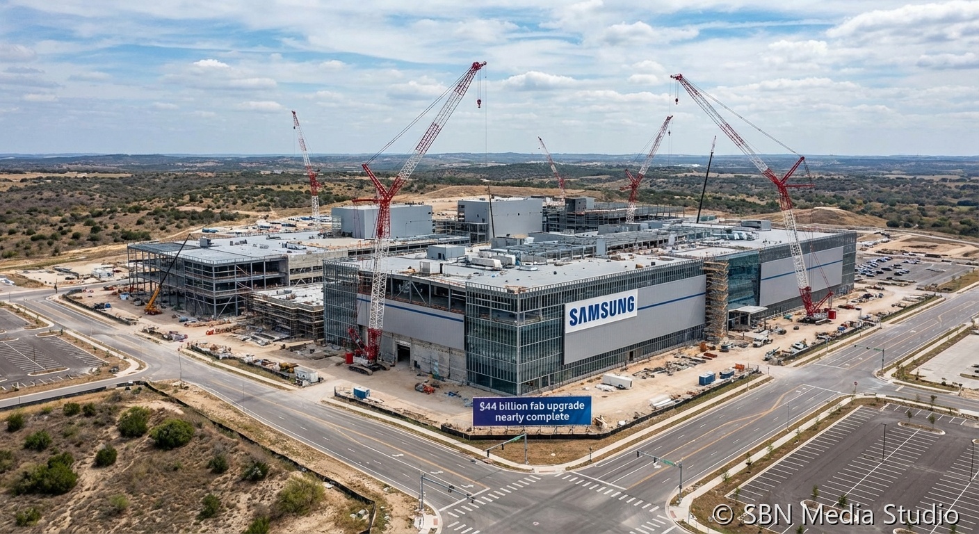 Large-scale industrial construction site representing Samsung Taylor fab expansion